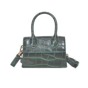 Mini Green Croc Embossed Polyurethane Leather‎ Convertible Shoulder & Handbag